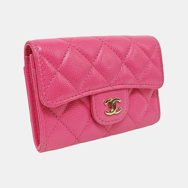 CLASSIC FLAP Quilted Grained Calfskin Pink Card Holder