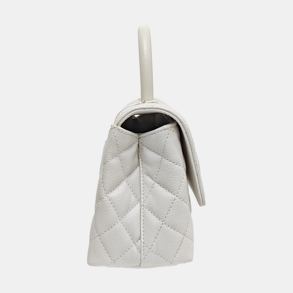 COCO HANDLE Small Quilted Grained Calfskin White