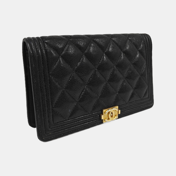 BOY CHANEL Mini Quilted Grained Calfskin Black Wallet