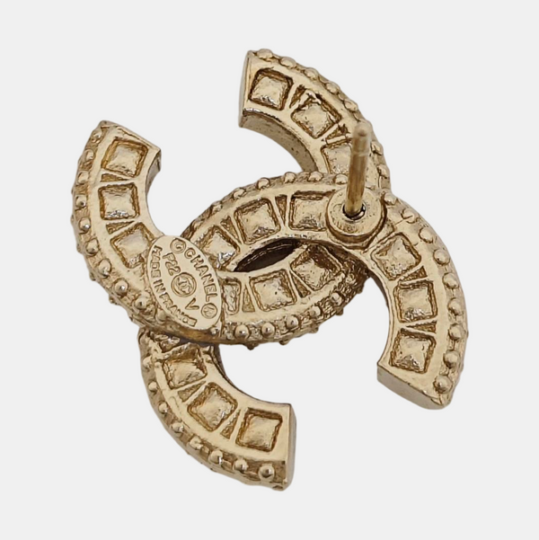 CC Logo Metal Gold Stud Earrings
