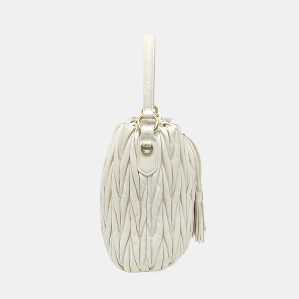 Quilted Lambskin Bucket Bag White