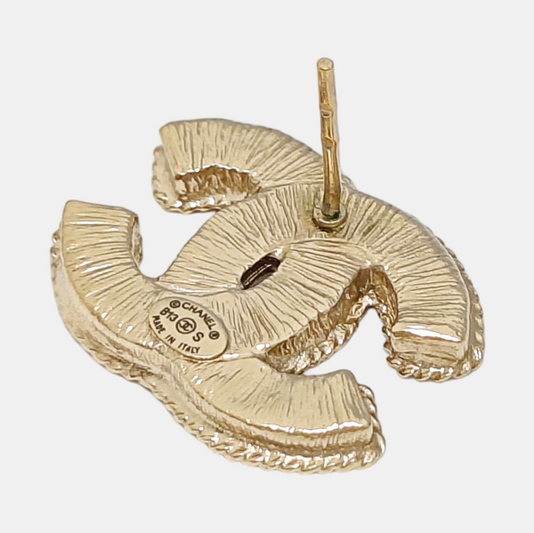 CC Logo Metal Gold Stud Earrings
