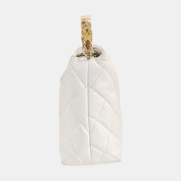 Quilted Grained Calfskin Shoulder Bag White