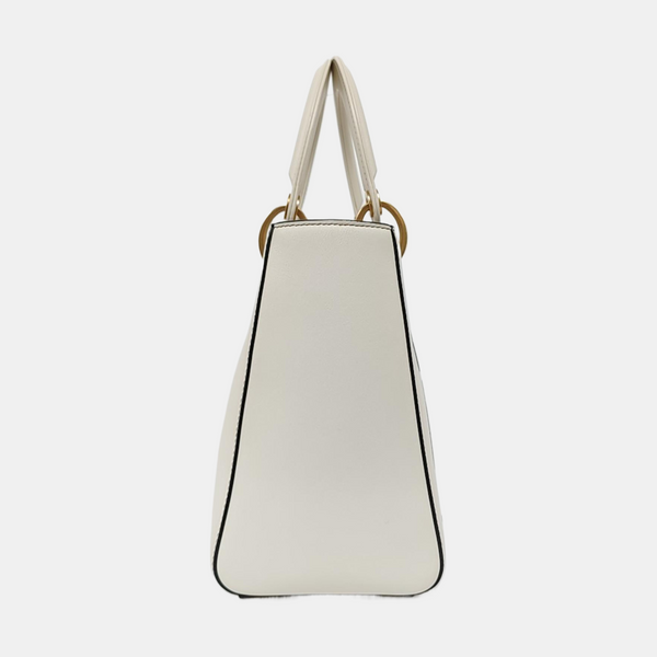 Authenticated pre-owned Lady Dior Medium Leather White - Tote Bag at Looply