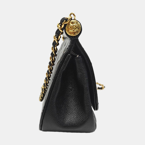 Quilted Grained Calfskin Shoulder Bag Black