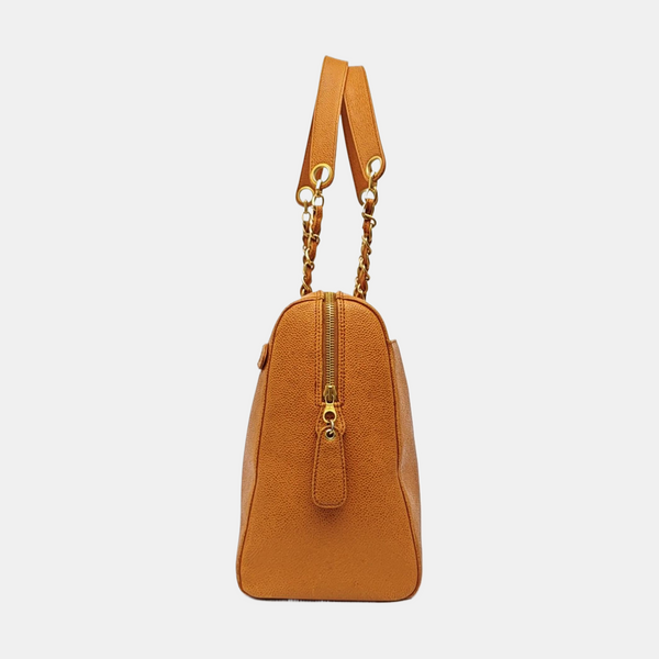 Quilted Grained Calfskin Shoulder Bag Orange