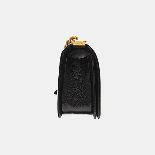 BOY CHANEL Medium Quilted Grained Calfskin Black