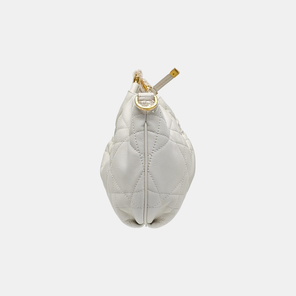 Cannage Calfskin Shoulder Bag White