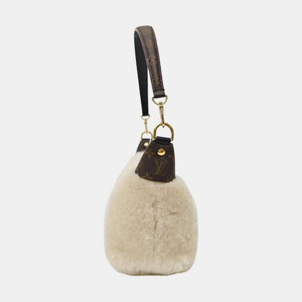 Fur Top Handle Bag Beige