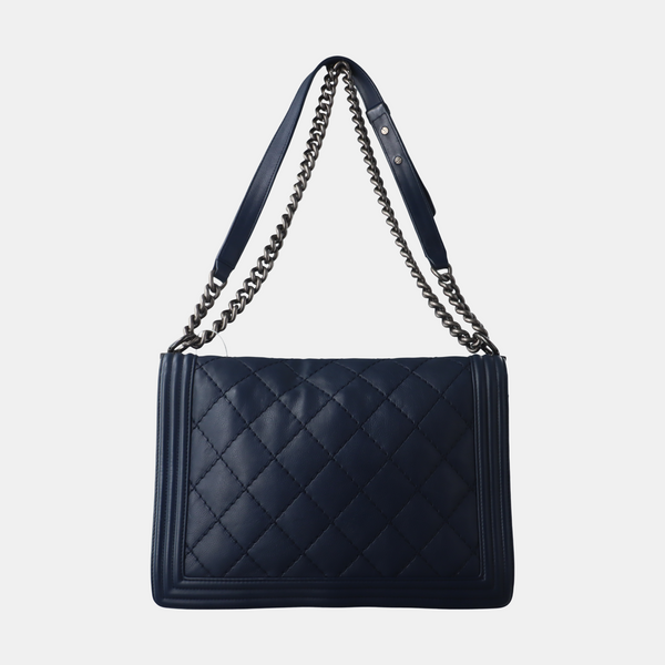 Authenticated pre-owned BOY CHANEL Maxi Quilted Calfskin Blue - Crossbody Bag at Looply