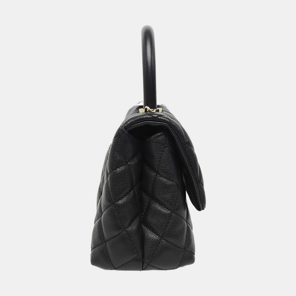 COCO HANDLE Small Quilted Grained Calfskin Black