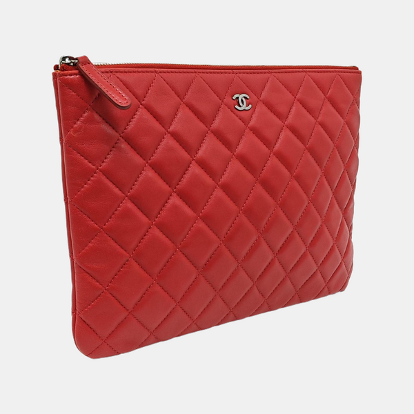 Quilted Lambskin Clutch Red