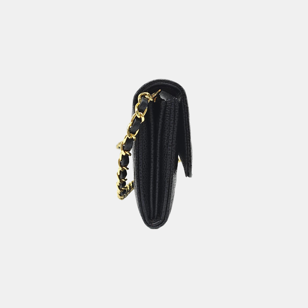 Cartera CLÁSICA CON SOLAPA Mini Acolchada de Piel de Becerro Granulada Negra