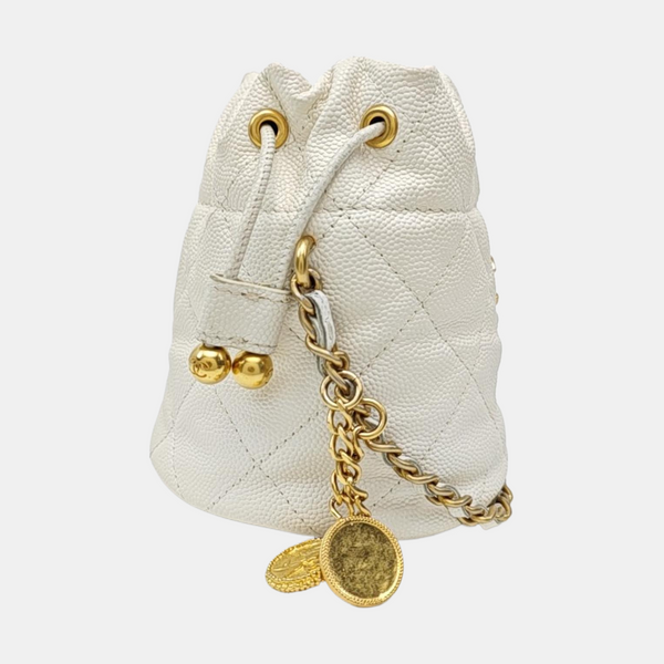 Quilted Grained Calfskin Shoulder Bag White