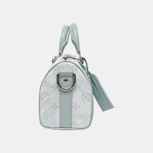 KEEPALL 25 Monogram Coated Canvas Blue