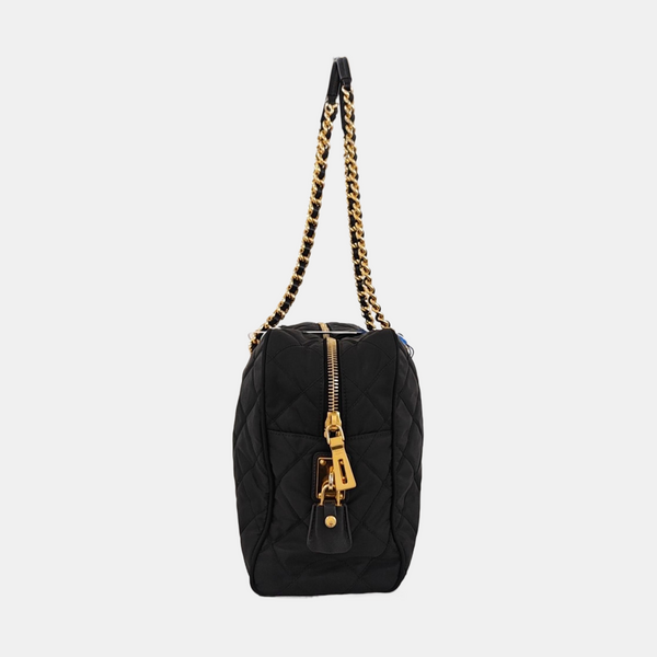 Quilted Nylon Shoulder Bag Black