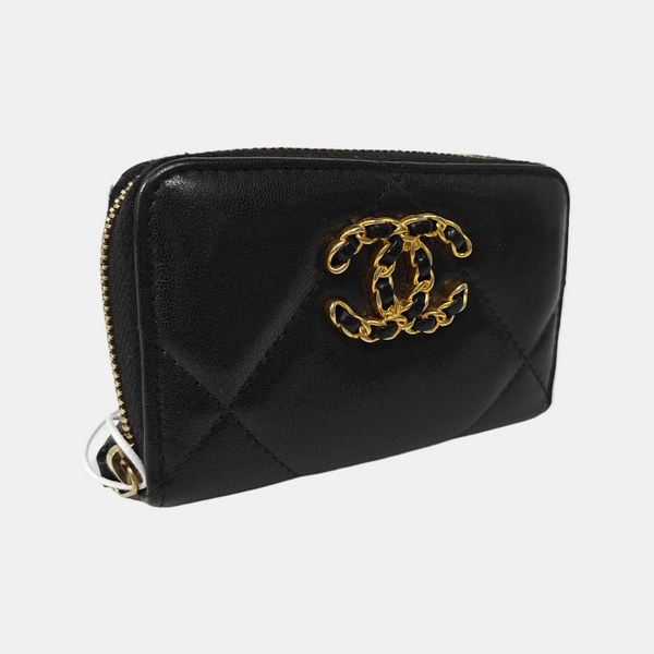 CHANEL 19 Small Quilted Lambskin Black Coin Purse