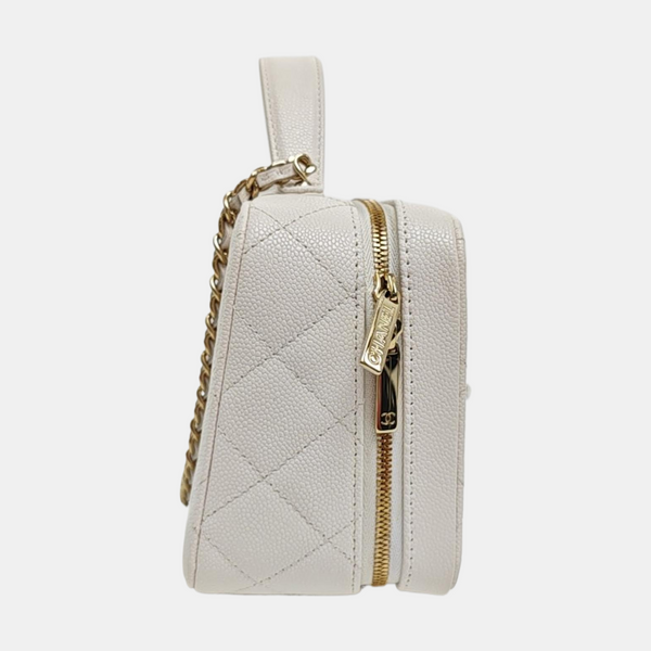 Quilted Grained Calfskin Shoulder Bag White