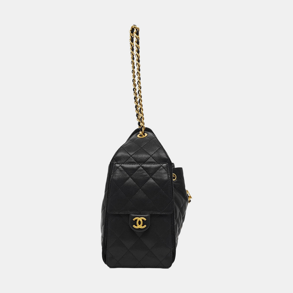 CHANEL 25 Small Quilted Grained Calfskin Black
