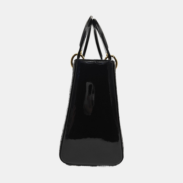 Authenticated pre-owned Lady Dior Medium Quilted Patent Leather Black - Tote Bag at Looply