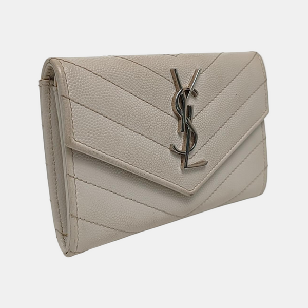 Chevron Calfskin Card Holder Small White