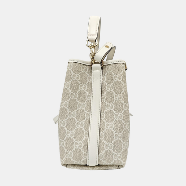 GG Emblem Small Monogram Coated Canvas Beige