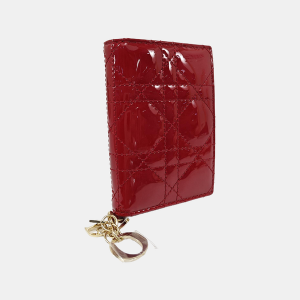 Lady Dior Cannage Patent Leather Red Card Holder