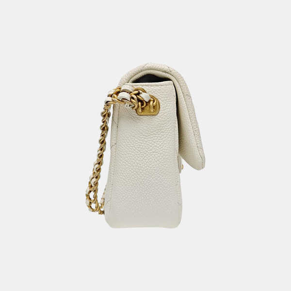 Quilted Grained Calfskin Shoulder Bag Mini White