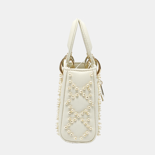 Authenticated pre-owned Lady Dior Super Mini Quilted Lambskin White - Tote Bag at Looply