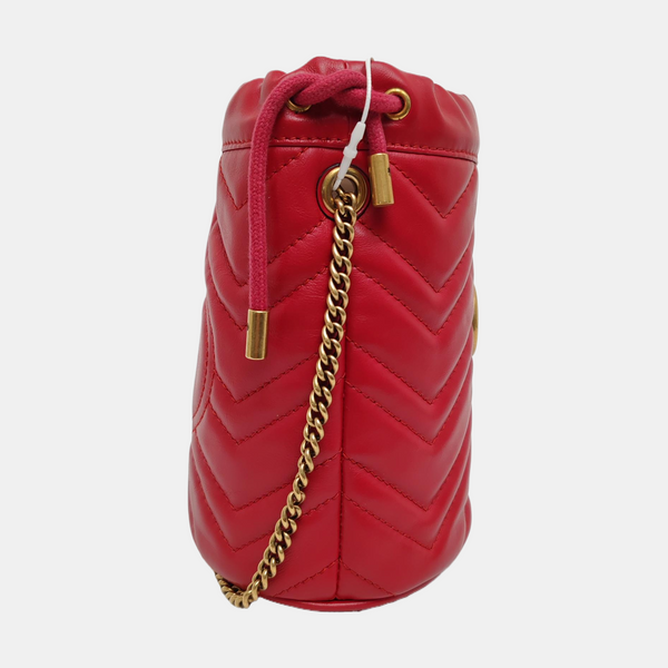 Authenticated pre-owned GG Marmont Mini Quilted Calfskin Red - Bucket Bag at Looply