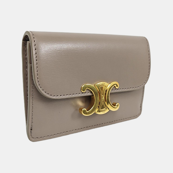 TRIOMPHE Mini Calfskin Gray Card Holder