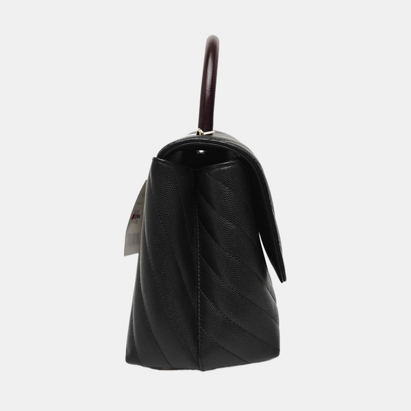 COCO HANDLE Medium Chevron Grained Calfskin Black