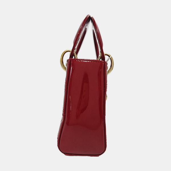 Authenticated pre-owned Lady Dior Mini Cannage Patent Calfskin Red - Tote Bag at Looply