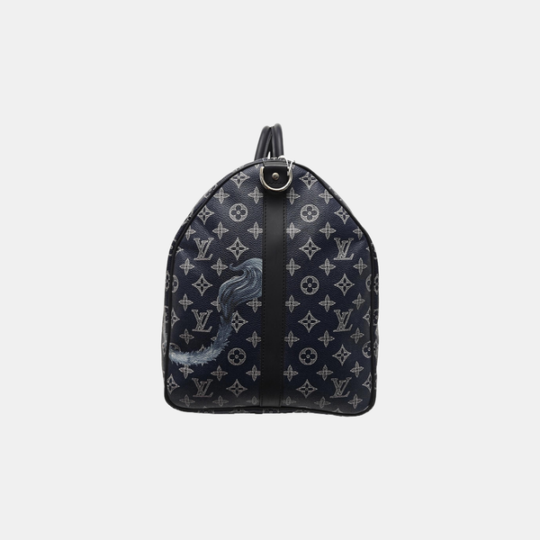 KEEPALL 55 Monogram Coated Canvas Blue