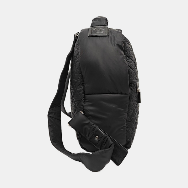 Quilted Fabric Backpack Black