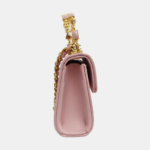 TWO TONE CHAIN HANDLE Quilted Lambskin Pink