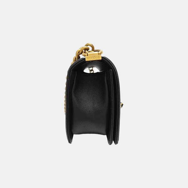 BOY CHANEL Medium Quilted Grained Calfskin Black