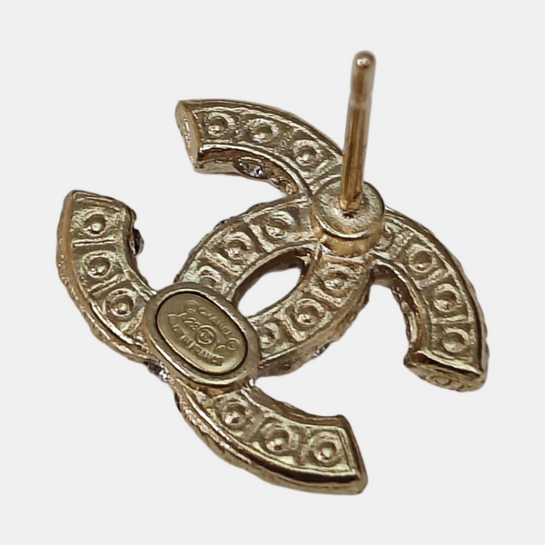 CC Logo Metal Gold Stud Earrings