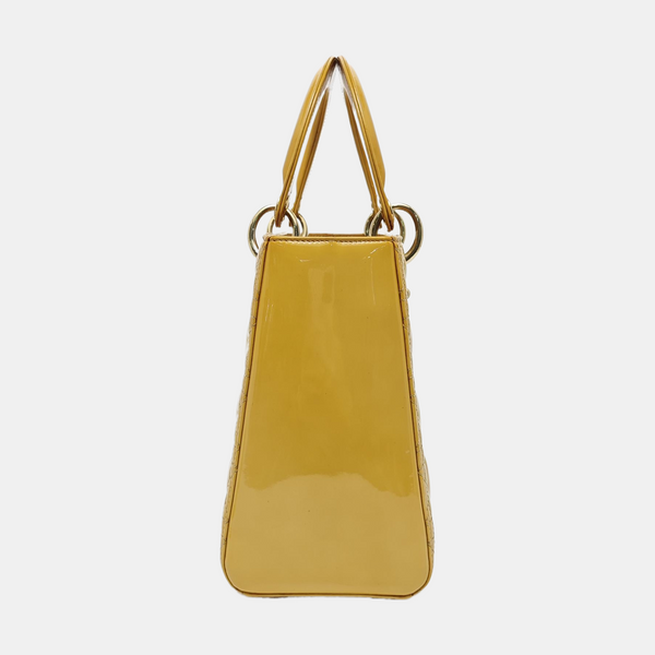 Authenticated pre-owned Lady Dior Quilted Patent Leather Yellow - Tote Bag at Looply