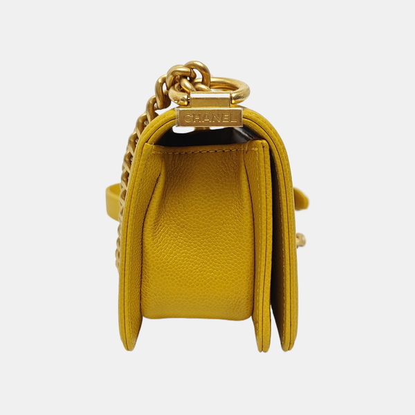 Authenticated pre-owned BOY CHANEL Quilted Grained Calfskin Yellow - Shoulder Bag at Looply