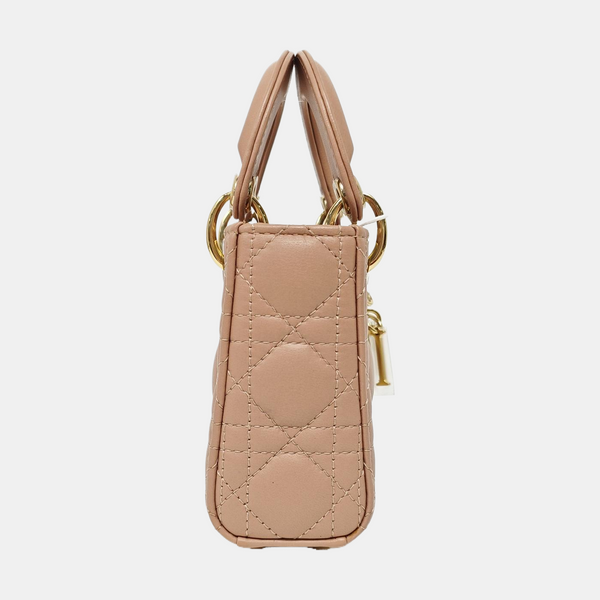 Authenticated pre-owned Lady Dior Super Mini Quilted Lambskin Beige - Tote Bag at Looply