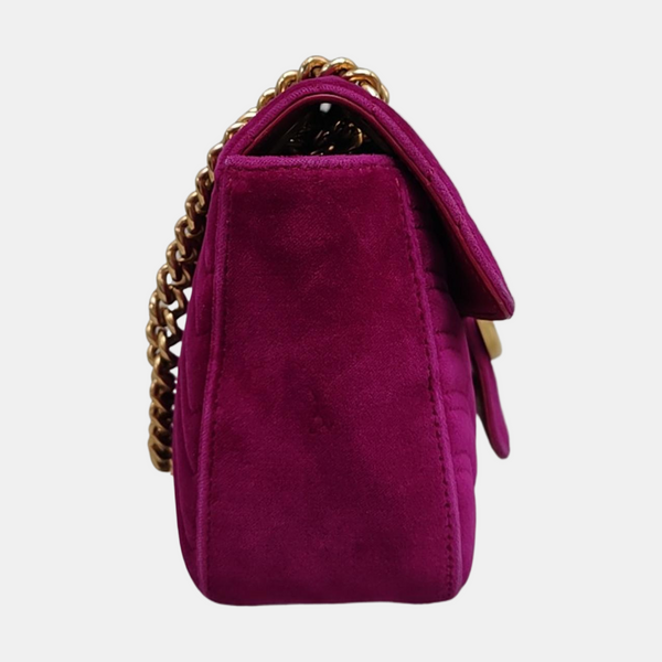 Authenticated pre-owned GG Marmont Medium Quilted Velvet Burgundy - Shoulder Bag at Looply