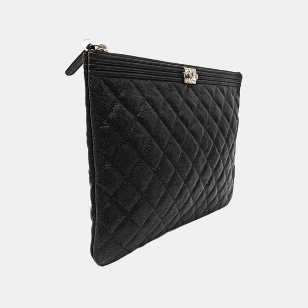 BOY CHANEL Large Quilted Grained Calfskin Black