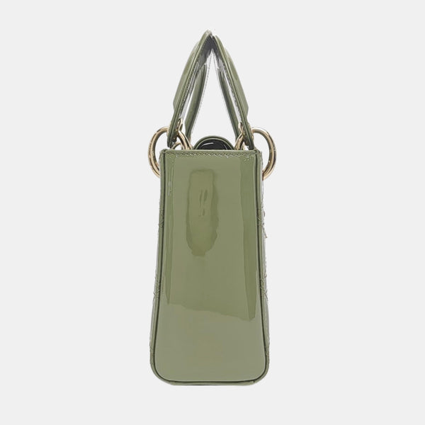 Authenticated pre-owned Lady Dior Mini Quilted Patent Calfskin Green - Tote Bag at Looply