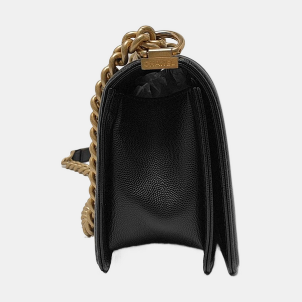 BOY CHANEL Medium Quilted Grained Calfskin Black