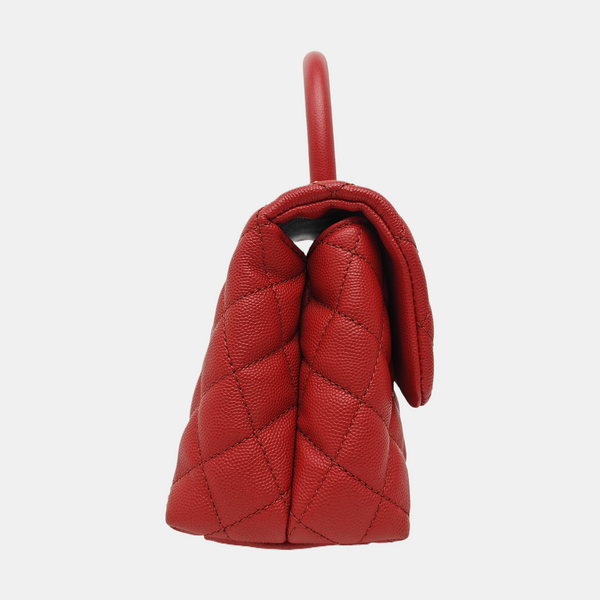 COCO HANDLE Small Quilted Grained Calfskin Red