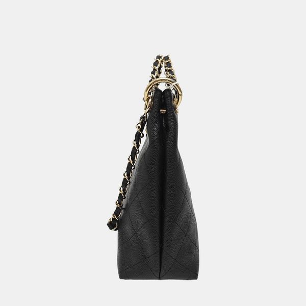 Quilted Grained Calfskin Tote Bag Black