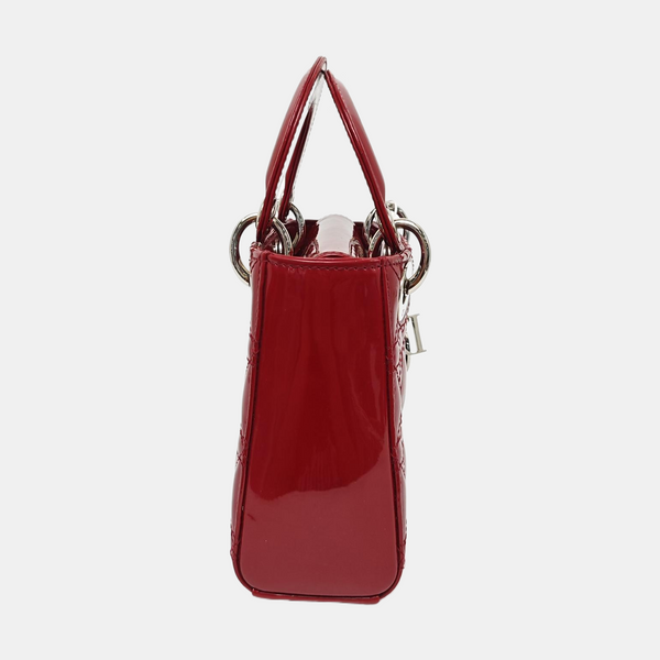 Lady Dior Mini Cannage Patent Leather Red