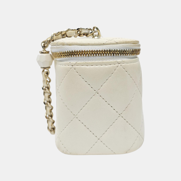 VANITY CASE Mini Quilted Lambskin White