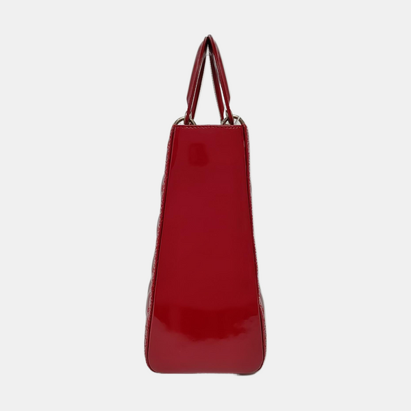 Authenticated pre-owned Lady Dior Large Cannage Patent Leather Red - Tote Bag at Looply